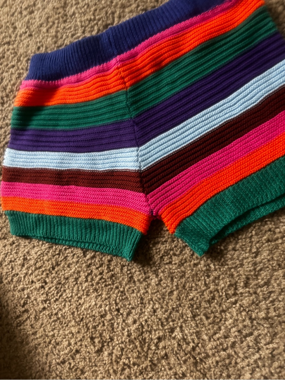 Women’s Multicolor Striped Knit Shorts - Green, Pink, Orange, Purple